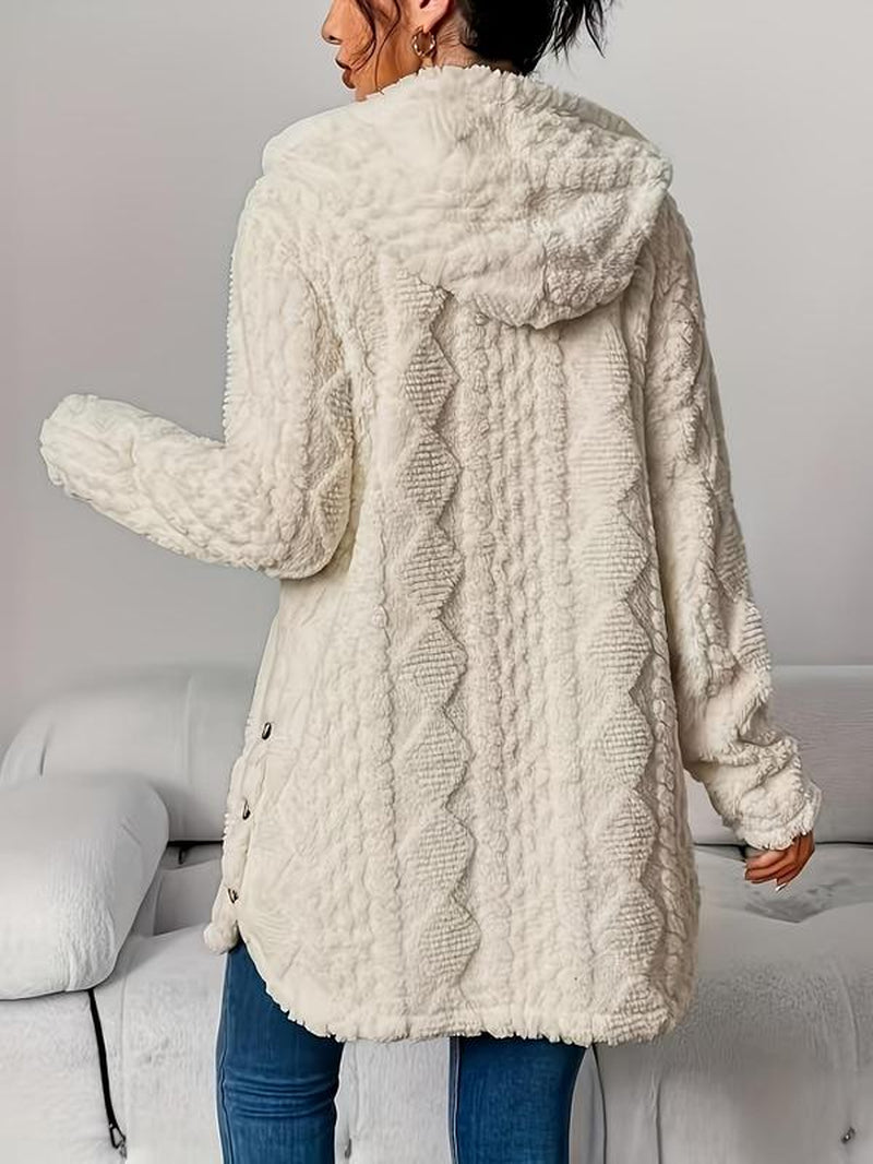 Women'S Solid Color Fuzzy Hooded Jacket, Casual Long Sleeve Outerwear for Daily Wear, Ladies Clothes for All Seasons
