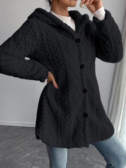 Women'S Solid Color Fuzzy Hooded Jacket, Casual Long Sleeve Outerwear for Daily Wear, Ladies Clothes for All Seasons