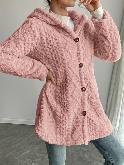 Women'S Solid Color Fuzzy Hooded Jacket, Casual Long Sleeve Outerwear for Daily Wear, Ladies Clothes for All Seasons