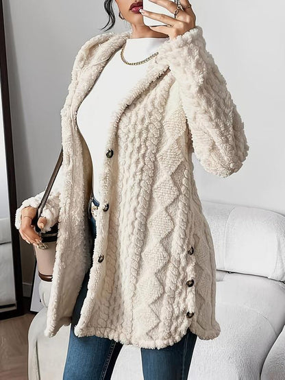Women'S Solid Color Fuzzy Hooded Jacket, Casual Long Sleeve Outerwear for Daily Wear, Ladies Clothes for All Seasons
