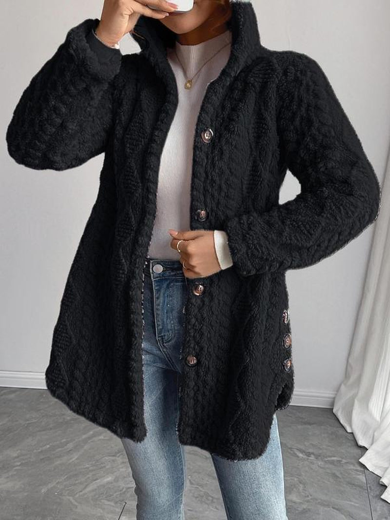 Women'S Solid Color Fuzzy Hooded Jacket, Casual Long Sleeve Outerwear for Daily Wear, Ladies Clothes for All Seasons
