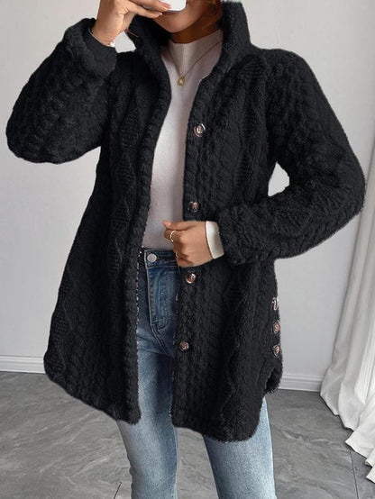 Women'S Solid Color Fuzzy Hooded Jacket, Casual Long Sleeve Outerwear for Daily Wear, Ladies Clothes for All Seasons