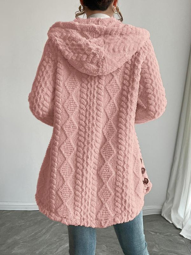 Women'S Solid Color Fuzzy Hooded Jacket, Casual Long Sleeve Outerwear for Daily Wear, Ladies Clothes for All Seasons