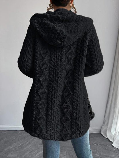 Women'S Solid Color Fuzzy Hooded Jacket, Casual Long Sleeve Outerwear for Daily Wear, Ladies Clothes for All Seasons