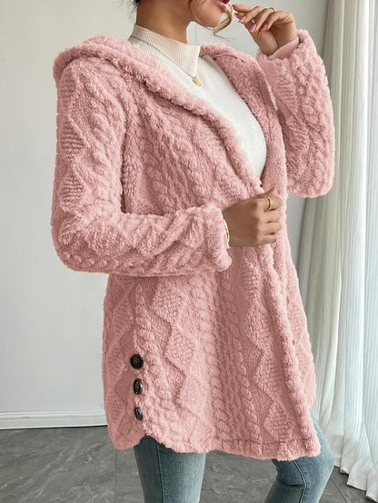 Women'S Solid Color Fuzzy Hooded Jacket, Casual Long Sleeve Outerwear for Daily Wear, Ladies Clothes for All Seasons